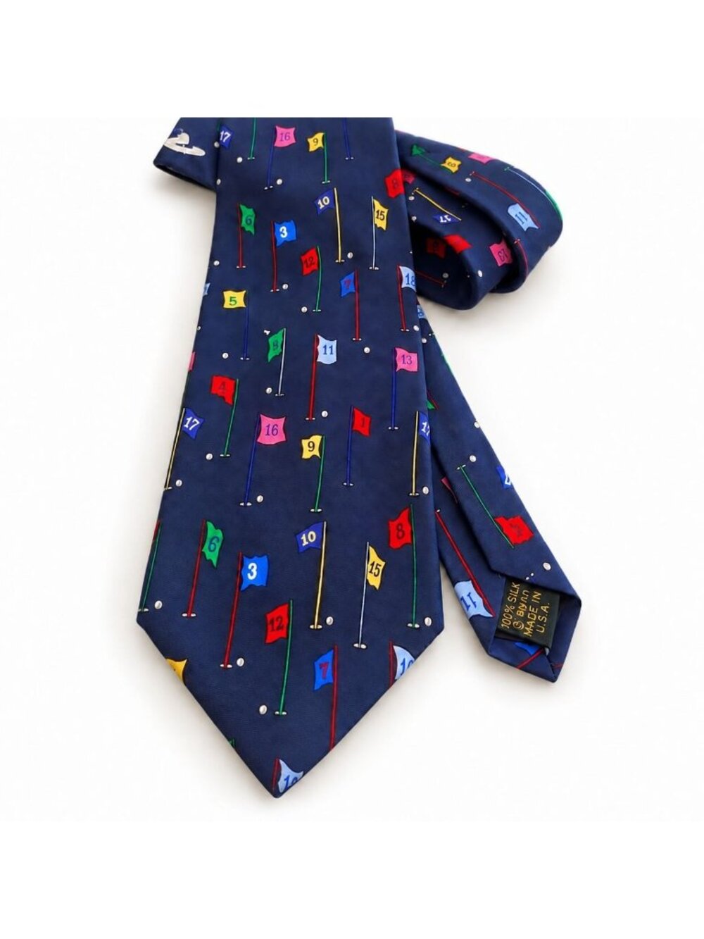 Alynn Neckwear 18 Hole Course Mens Silk Golf Necktie Navy Multicolor Made in USA
